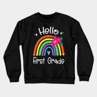 Hearts Pencil Rainbow Student Back School Hello First Grade Crewneck Sweatshirt